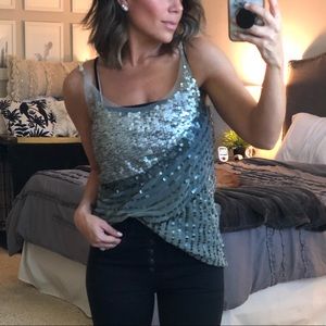 Silver sequin sheer tank
